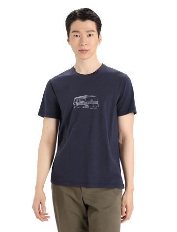 Midnight Navy Men's Icebreaker Merino Central Classic Short Sleeve Caravan T Shirts | USA 1149AHKP